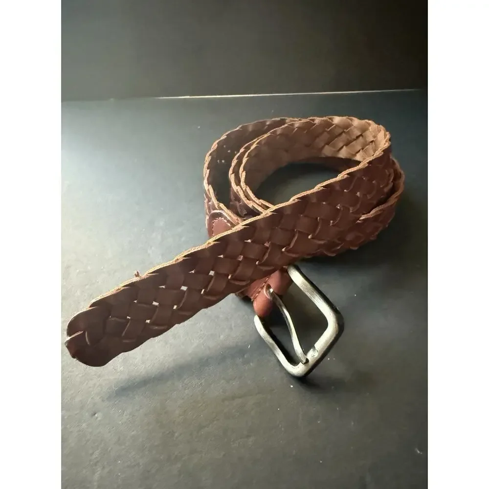 H&M Woven Leather Belt Unisex Size Up To 40” Brown Casual Workwear Travel Career